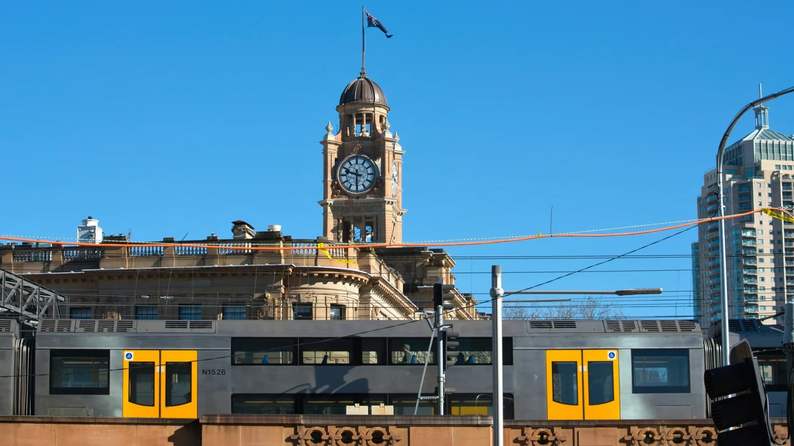 Sydney train station clock tower for New Year's Eve transport planning